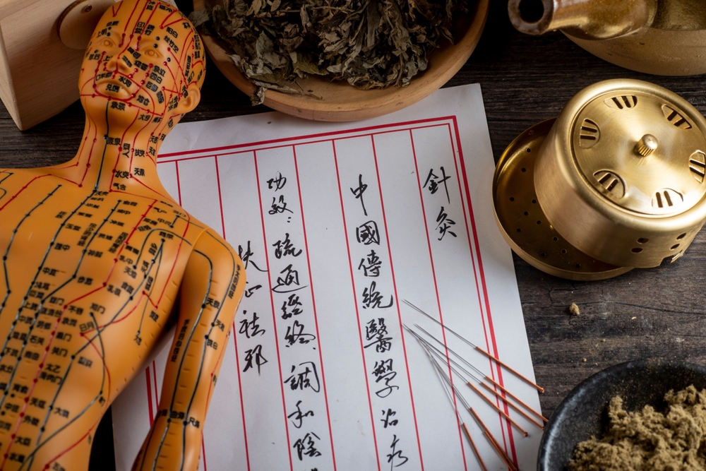 Achtergrond,van,moxibustie,en,Chinese,kruidengeneeskunde,Chinese,tekenvertaling,acupunctuur